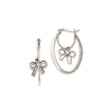 Sterling Silver Drop Earrings with Cubic Zirconia, Oval Hoop and Bow Design for Women