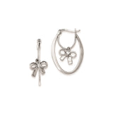 Sterling Silver Drop Earrings with Cubic Zirconia, Oval Hoop and Bow Design for Women