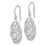 Sterling Silver Heart Dangle Earrings with Cubic Zirconia and Openwork Wave Design