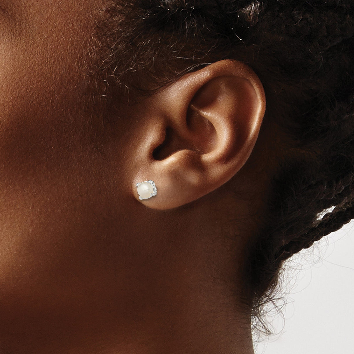 Sterling Silver Stud Earrings with Simulated Pearl, Prong Set, Minimalist Design for Women