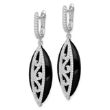 Sterling Silver Dangle Earrings with Marquise Black Onyx and Cubic Zirconia Filigree Design