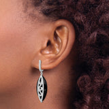 Sterling Silver Dangle Earrings with Marquise Black Onyx and Cubic Zirconia Filigree Design