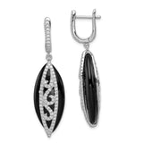 Sterling Silver Dangle Earrings with Marquise Black Onyx and Cubic Zirconia Filigree Design