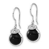 Sterling Silver Dangle Earrings with Black Onyx and Cubic Zirconia Accents, Minimalist Drop Design