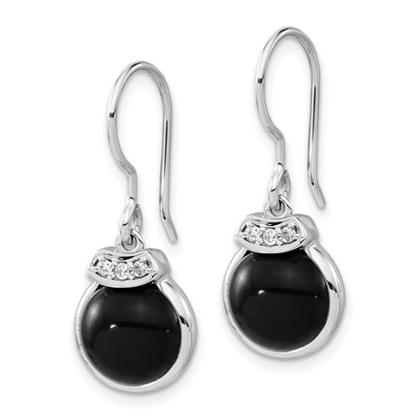 Sterling Silver Dangle Earrings with Black Onyx and Cubic Zirconia Accents, Minimalist Drop Design