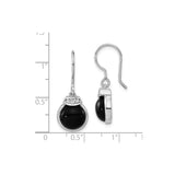 Sterling Silver Dangle Earrings with Black Onyx and Cubic Zirconia Accents, Minimalist Drop Design