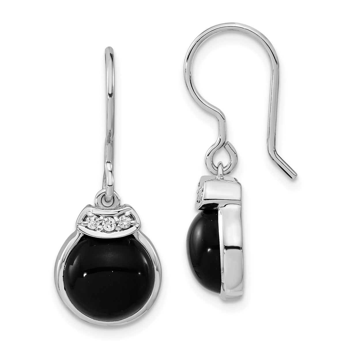 Sterling Silver Dangle Earrings with Black Onyx and Cubic Zirconia Accents, Minimalist Drop Design