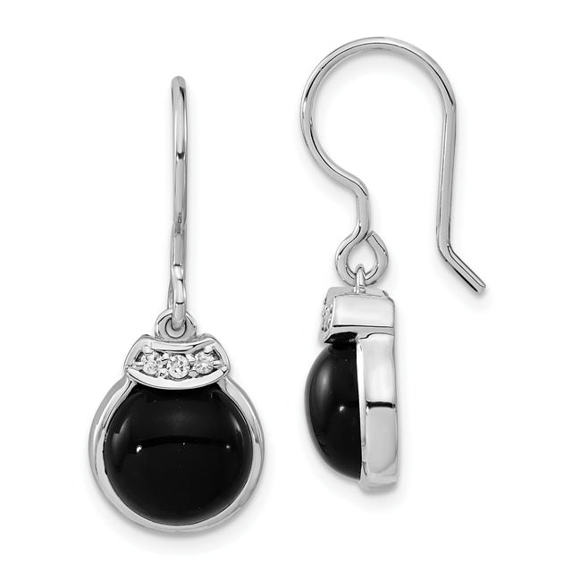 Sterling Silver Dangle Earrings with Black Onyx and Cubic Zirconia Accents, Minimalist Drop Design