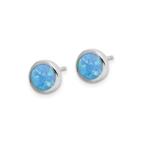 Sterling Silver Stud Earrings with Created Blue Opal, Modern Minimalist Round Design for Women