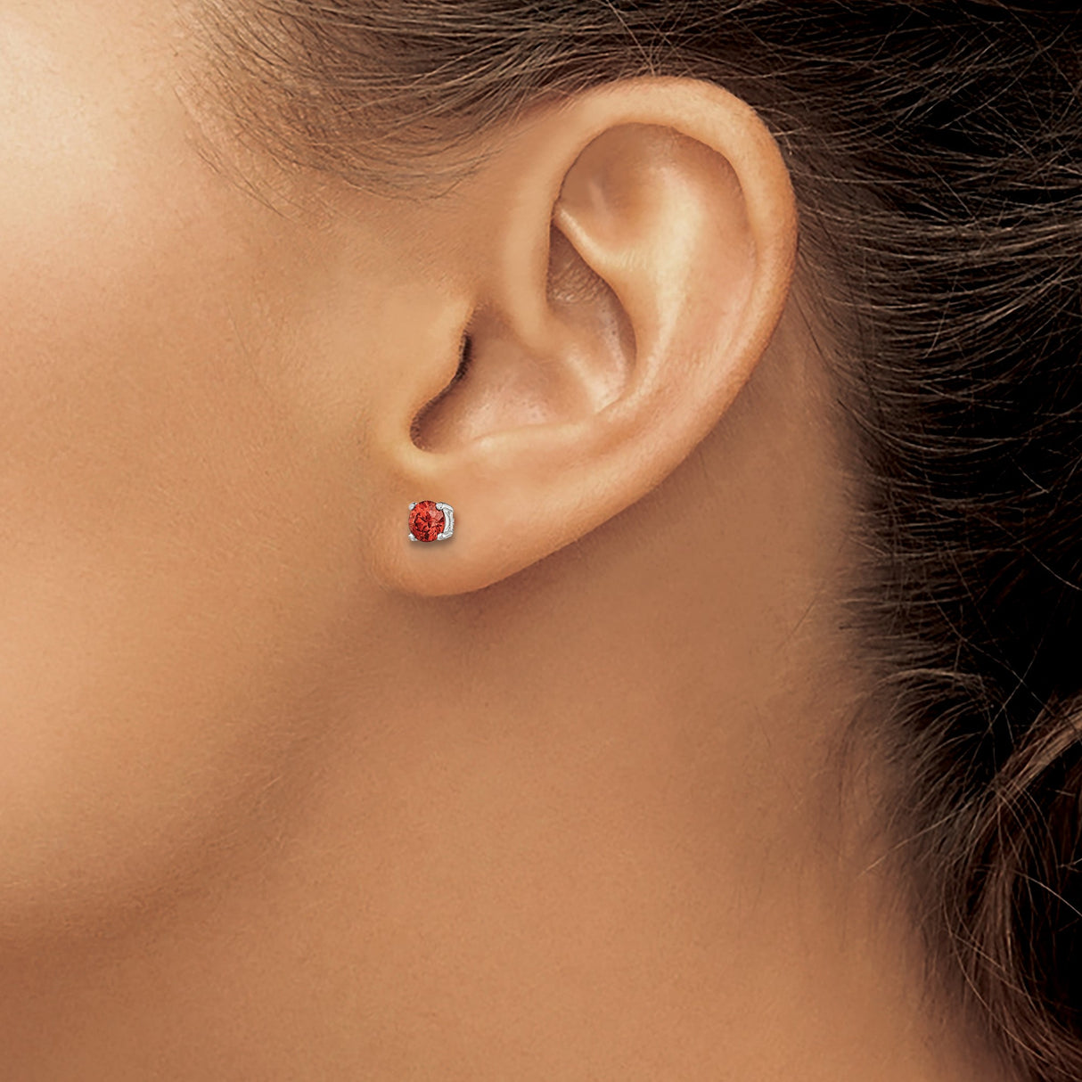 Sterling Silver Stud Earrings with Round Orange Glass Gemstone, Minimalist October Birthstone Design