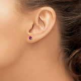 Sterling Silver Stud Earrings with Pink Glass Stones in Classic Four Prong Setting