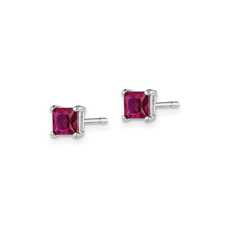 Sterling Silver Stud Earrings with Square Cut Glass, Red Crystal Look, Minimalist Style for Women