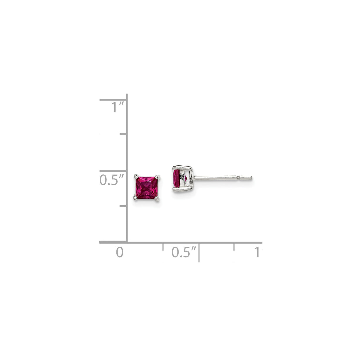 Sterling Silver Stud Earrings with Square Cut Glass, Red Crystal Look, Minimalist Style for Women