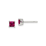Sterling Silver Stud Earrings with Square Cut Glass, Red Crystal Look, Minimalist Style for Women