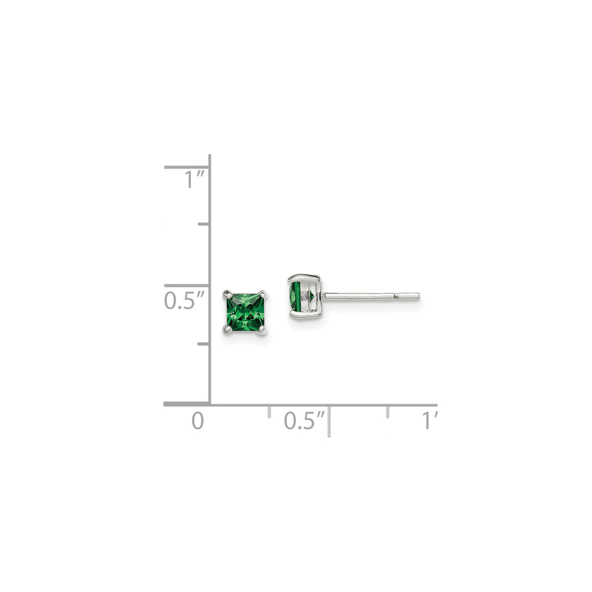 Sterling Silver Minimalist Green Gem Stud Earrings FourProng