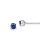 Sterling Silver Stud Earrings with Round Cut Blue Cubic Zirconia, Minimalist Style for Women
