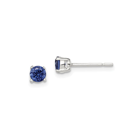 Sterling Silver Stud Earrings with Round Cut Blue Cubic Zirconia, Minimalist Style for Women