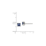 Sterling Silver Square Stud Earrings with Blue Cubic Zirconia, Minimalist Style for Women