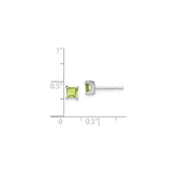 Sterling Silver Stud Earrings with Square Cut Green Peridot, August Birthstone Design