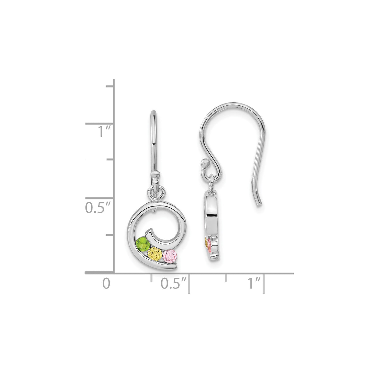Sterling Silver Spiral Dangle Earrings with Multicolor Cubic Zirconia