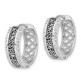 Sterling Silver Hoop Earrings with Black and White Cubic Zirconia, Modern Design