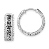 Sterling Silver Hoop Earrings with Black and White Cubic Zirconia, Modern Design