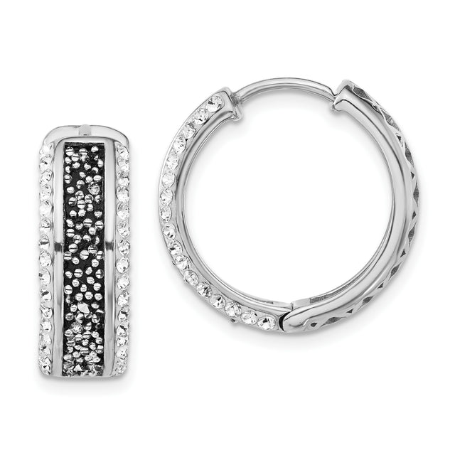 Sterling Silver Hoop Earrings with Black and White Cubic Zirconia, Modern Design