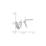 Sterling Silver Leaf Stud Earrings with Cubic Zirconia and Brushed Polished Finish