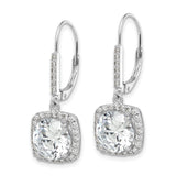 Sterling Silver Dangle Earrings with Cushion Cut Cubic Zirconia and Halo Setting