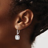 Sterling Silver Dangle Earrings with Cushion Cut Cubic Zirconia and Halo Setting