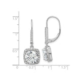 Sterling Silver Dangle Earrings with Cushion Cut Cubic Zirconia and Halo Setting