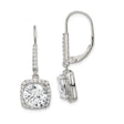 Sterling Silver Dangle Earrings with Cushion Cut Cubic Zirconia and Halo Setting
