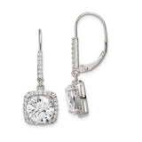 Sterling Silver Dangle Earrings with Cushion Cut Cubic Zirconia and Halo Setting