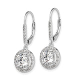 Sterling Silver Drop Earrings with Cubic Zirconia, Round Halo Design and Leverback Closure