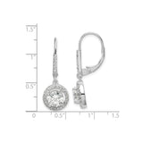 Sterling Silver Drop Earrings with Cubic Zirconia, Round Halo Design and Leverback Closure