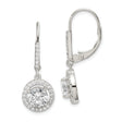 Sterling Silver Drop Earrings with Cubic Zirconia, Round Halo Design and Leverback Closure