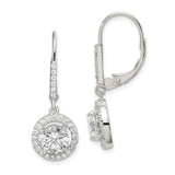 Sterling Silver Drop Earrings with Cubic Zirconia, Round Halo Design and Leverback Closure