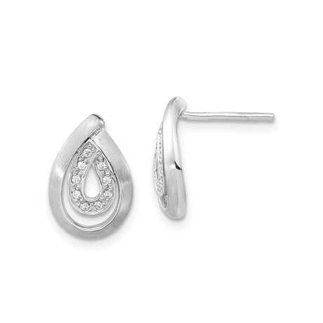 Sterling Silver Teardrop Stud Earrings for Women with Openwork Design, Inner Teardrop Accents, Sparkling Cubic Zirconia, Timeless Silver Post Earrings for Everyday Wear and Formal Occasions