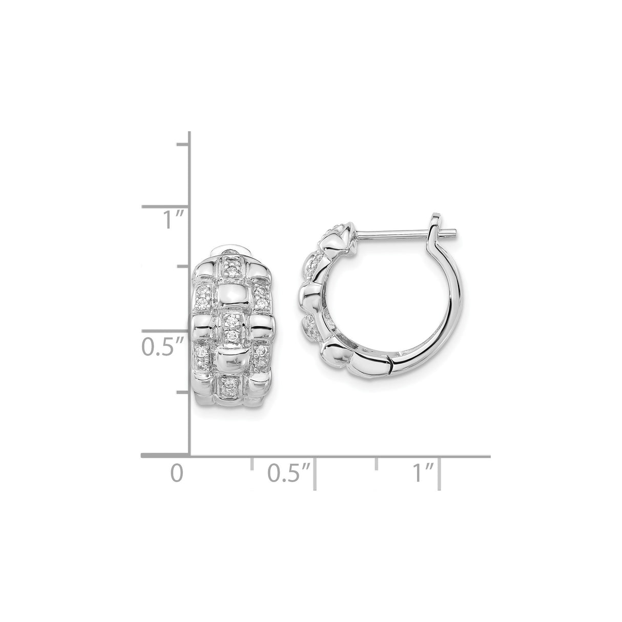 Sterling Silver Hoop Earrings with Cubic Zirconia, Chunky Textured Dome Hinged Style