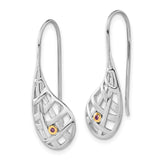 Sterling Silver Teardrop Earrings with Amethyst, Gold-Plated Lattice Design for Women