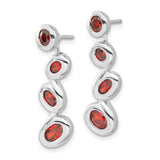 Sterling Silver Dangle Earrings with Garnet or Synthetic Ruby and Flowing Wave Design