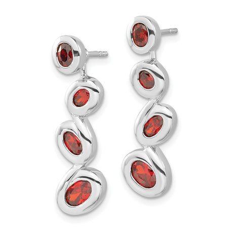 Sterling Silver Dangle Earrings with Garnet or Synthetic Ruby and Flowing Wave Design