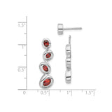 Sterling Silver Dangle Earrings with Garnet or Synthetic Ruby and Flowing Wave Design
