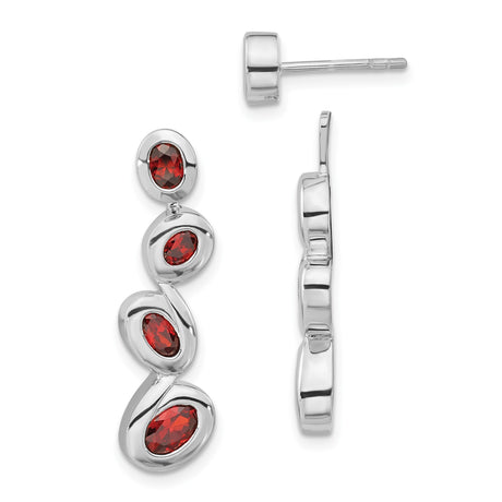 Sterling Silver Dangle Earrings with Garnet or Synthetic Ruby and Flowing Wave Design