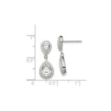 Sterling Silver Teardrop Dangle Earrings with Cubic Zirconia, Pear Cut Halo Design