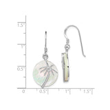 Sterling Silver Dangle Earrings with Round Mother-of-Pearl Discs, Palm Tree Design