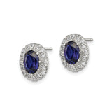 Sterling Silver Stud Earrings with Lab Created Sapphire and Cubic Zirconia in Vintage Halo Setting