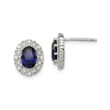 Sterling Silver Stud Earrings with Lab Created Sapphire and Cubic Zirconia in Vintage Halo Setting