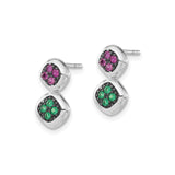 Sterling Silver Dangle Stud Earrings with Created Ruby and Synthetic Spinel, Geometric Drop Design