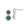 Sterling Silver Dangle Stud Earrings with Created Ruby and Synthetic Spinel, Geometric Drop Design